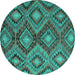 Round Machine Washable Southwestern Turquoise Country Area Rugs, wshcon3072turq