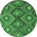 Round Machine Washable Southwestern Emerald Green Country Area Rugs, wshcon3072emgrn