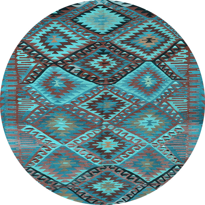 Round Machine Washable Oriental Light Blue Traditional Rug, wshcon3073lblu