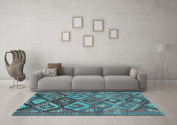 Machine Washable Oriental Light Blue Traditional Rug in a Living Room, wshcon3073lblu