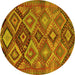 Round Machine Washable Oriental Yellow Traditional Rug, wshcon3073yw