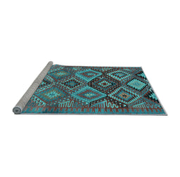 Sideview of Machine Washable Oriental Light Blue Traditional Rug, wshcon3073lblu