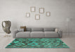 Machine Washable Oriental Turquoise Traditional Area Rugs in a Living Room,, wshcon3073turq