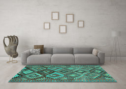 Machine Washable Oriental Turquoise Traditional Area Rugs in a Living Room,, wshcon3073turq
