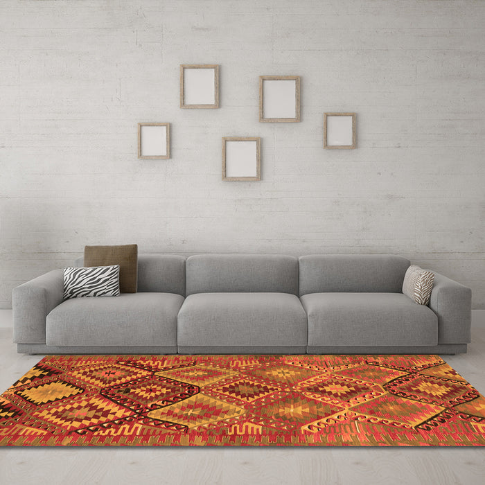 Machine Washable Oriental Orange Traditional Area Rugs in a Living Room, wshcon3073org