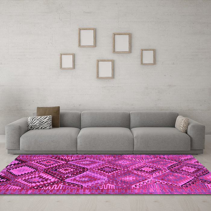 Machine Washable Oriental Pink Traditional Rug in a Living Room, wshcon3073pnk