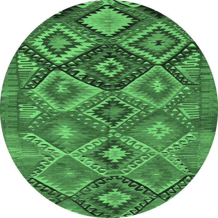 Round Machine Washable Oriental Emerald Green Traditional Area Rugs, wshcon3073emgrn