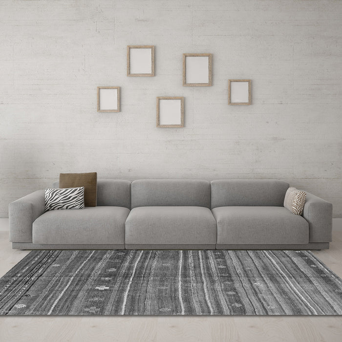 Machine Washable CON3074X Gray CON3074X Rug in a Living Room,, wshcon3074gry