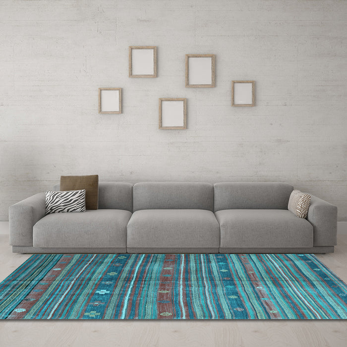 Machine Washable CON3074X Light Blue CON3074X Rug in a Living Room, wshcon3074lblu