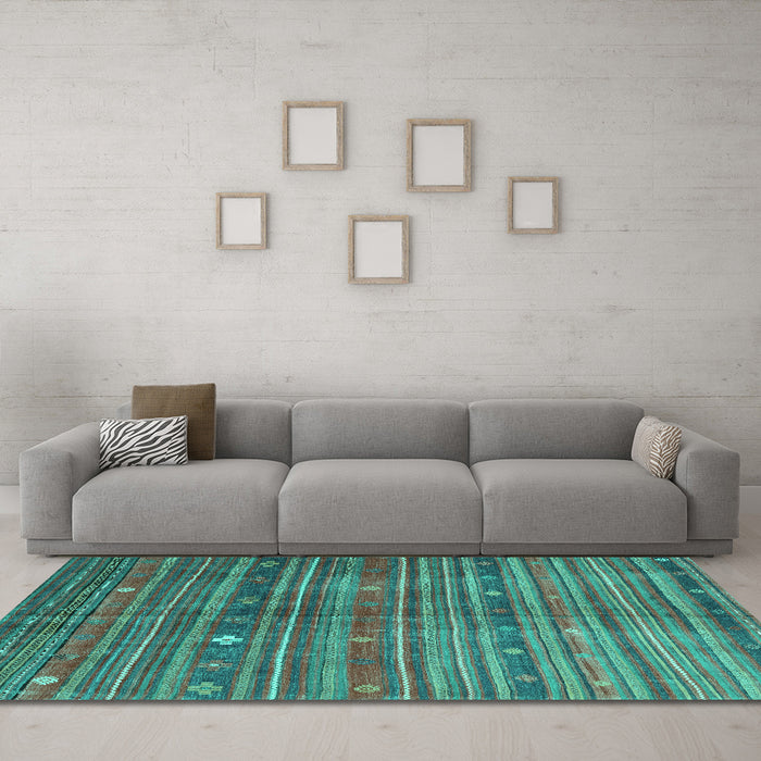 Machine Washable CON3074X Turquoise CON3074X Area Rugs in a Living Room,, wshcon3074turq
