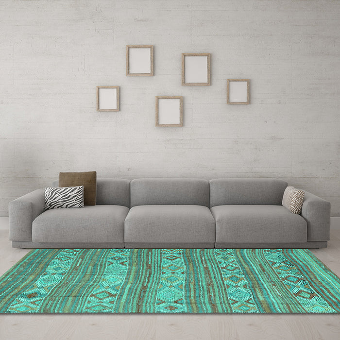 Machine Washable CON3075X Turquoise CON3075X Area Rugs in a Living Room,, wshcon3075turq