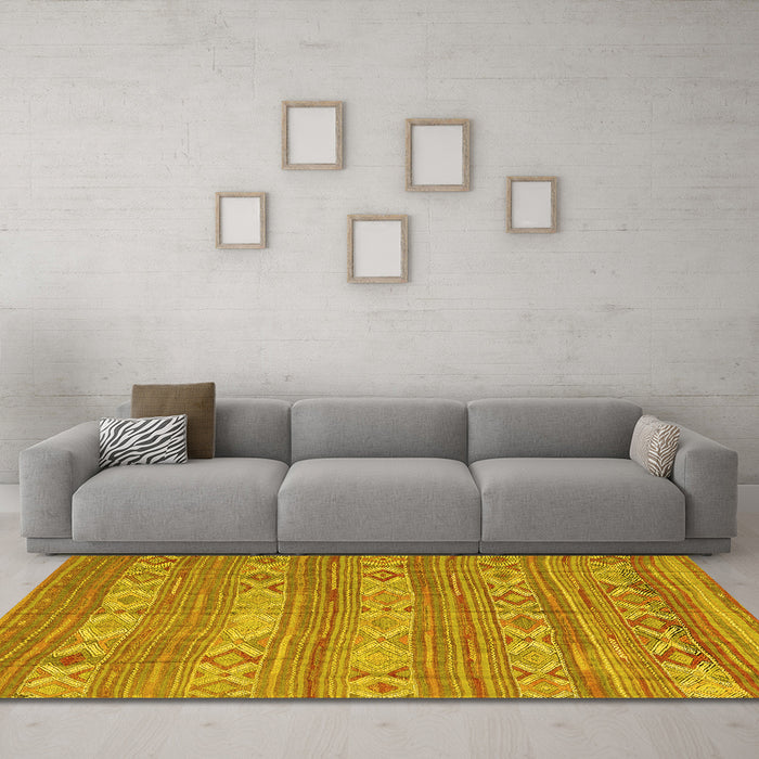 Machine Washable CON3075X Yellow CON3075X Rug in a Living Room, wshcon3075yw