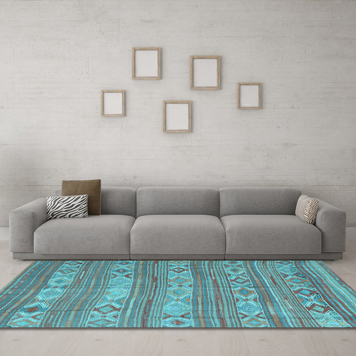 Machine Washable CON3075X Light Blue CON3075X Rug in a Living Room, wshcon3075lblu