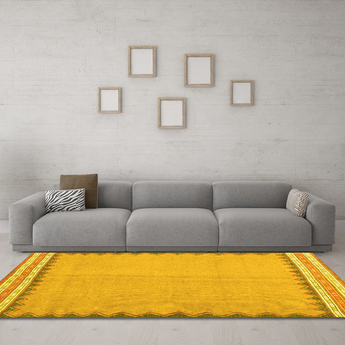 Machine Washable CON3076X Yellow CON3076X Rug in a Living Room, wshcon3076yw