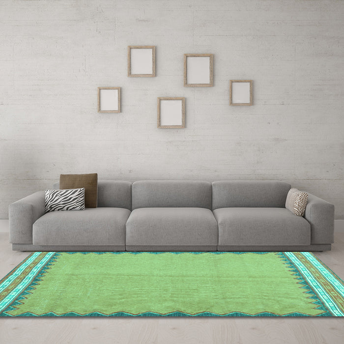 Machine Washable CON3076X Turquoise CON3076X Area Rugs in a Living Room,, wshcon3076turq