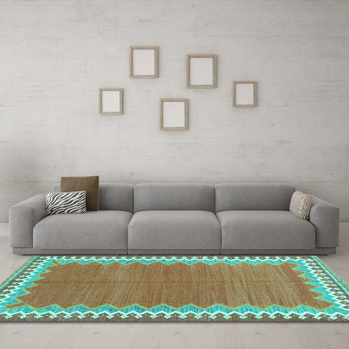 Machine Washable CON3077X Turquoise CON3077X Area Rugs in a Living Room,, wshcon3077turq