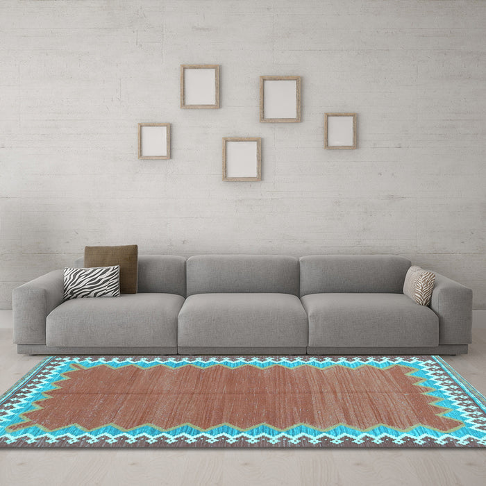 Machine Washable CON3077X Light Blue CON3077X Rug in a Living Room, wshcon3077lblu