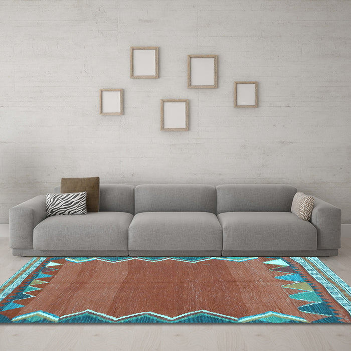 Machine Washable Oriental Light Blue Traditional Rug in a Living Room, wshcon3078lblu