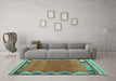 Machine Washable Oriental Turquoise Traditional Area Rugs in a Living Room,, wshcon3078turq