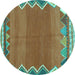 Round Machine Washable Oriental Turquoise Traditional Area Rugs, wshcon3078turq