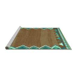 Sideview of Machine Washable Oriental Turquoise Traditional Area Rugs, wshcon3078turq