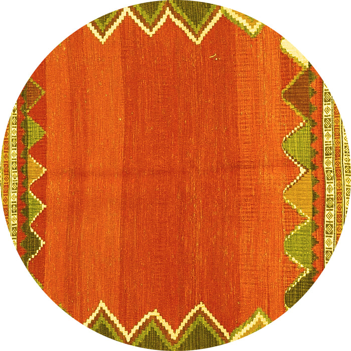 Round Machine Washable Oriental Yellow Traditional Rug, wshcon3078yw