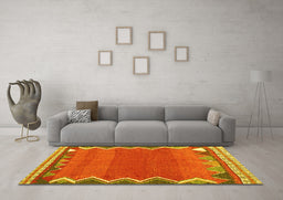 Machine Washable Oriental Yellow Traditional Rug in a Living Room, wshcon3078yw