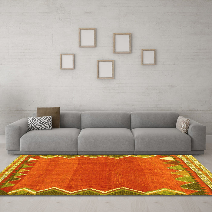 Machine Washable Oriental Yellow Traditional Rug in a Living Room, wshcon3078yw