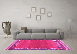 Machine Washable Oriental Pink Traditional Rug in a Living Room, wshcon3078pnk