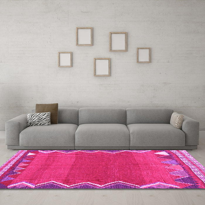 Machine Washable Oriental Pink Traditional Rug in a Living Room, wshcon3078pnk
