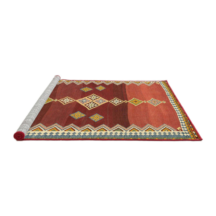 Serging Thickness of Machine Washable Contemporary Red Rug, wshcon3079