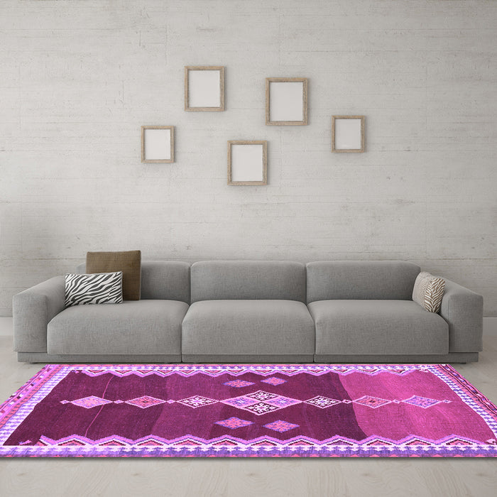 Machine Washable Abstract Purple Contemporary Area Rugs in a Living Room, wshcon3079pur