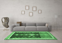 Machine Washable Abstract Emerald Green Contemporary Rug, wshcon3079emgrn