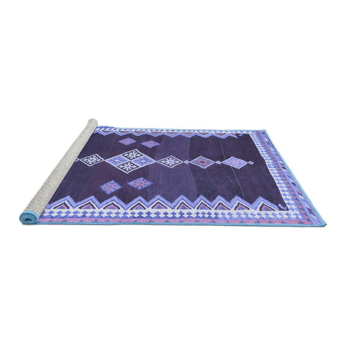 Sideview of Machine Washable Abstract Blue Contemporary Rug, wshcon3079blu