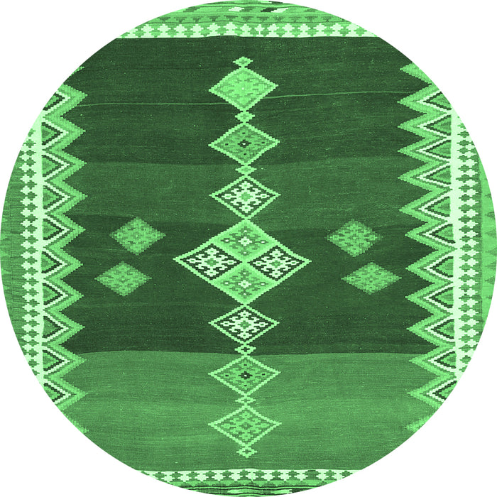 Round Machine Washable Abstract Emerald Green Contemporary Area Rugs, wshcon3079emgrn