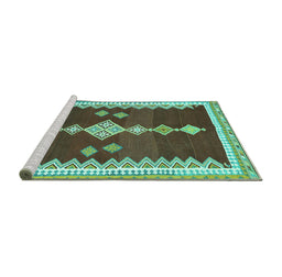 Sideview of Machine Washable Abstract Turquoise Contemporary Area Rugs, wshcon3079turq