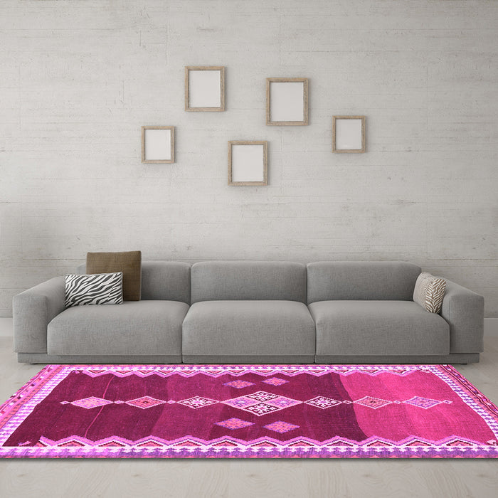 Machine Washable Abstract Pink Contemporary Rug in a Living Room, wshcon3079pnk