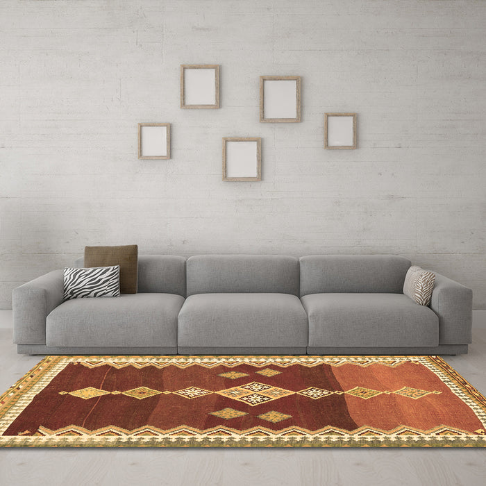 Machine Washable Abstract Brown Contemporary Rug in a Living Room,, wshcon3079brn
