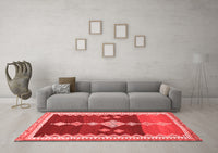 Machine Washable Abstract Red Contemporary Rug, wshcon3079red