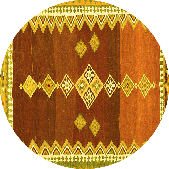 Round Machine Washable Abstract Yellow Contemporary Rug, wshcon3079yw