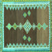 Square Abstract Turquoise Contemporary Rug, con3079turq