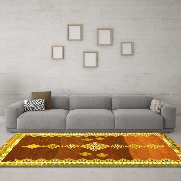 Machine Washable Abstract Yellow Contemporary Rug in a Living Room, wshcon3079yw