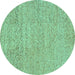 Round Machine Washable Abstract Turquoise Contemporary Area Rugs, wshcon307turq