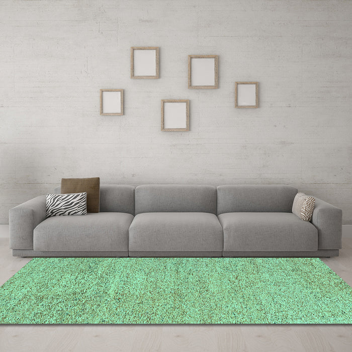 Machine Washable Abstract Turquoise Contemporary Area Rugs in a Living Room,, wshcon307turq