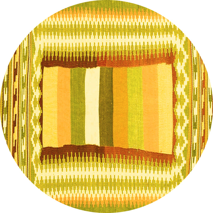 Round Abstract Yellow Contemporary Rug, con3080yw