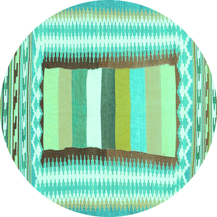 Round Abstract Turquoise Contemporary Rug, con3080turq