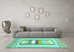 Machine Washable Abstract Turquoise Contemporary Area Rugs in a Living Room,, wshcon3080turq