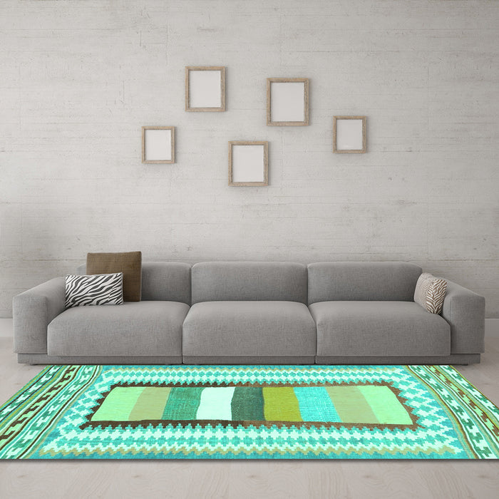 Machine Washable Abstract Turquoise Contemporary Area Rugs in a Living Room,, wshcon3080turq