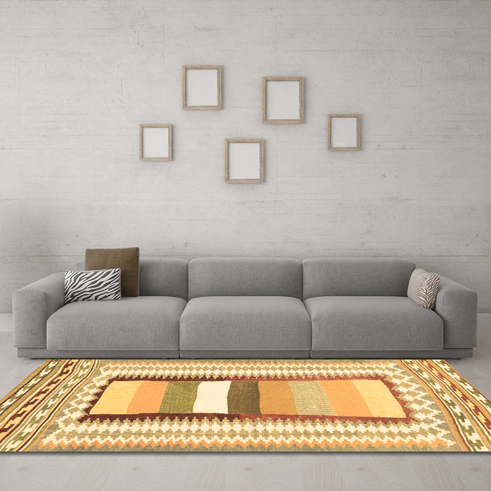 Machine Washable Abstract Brown Contemporary Rug in a Living Room,, wshcon3080brn