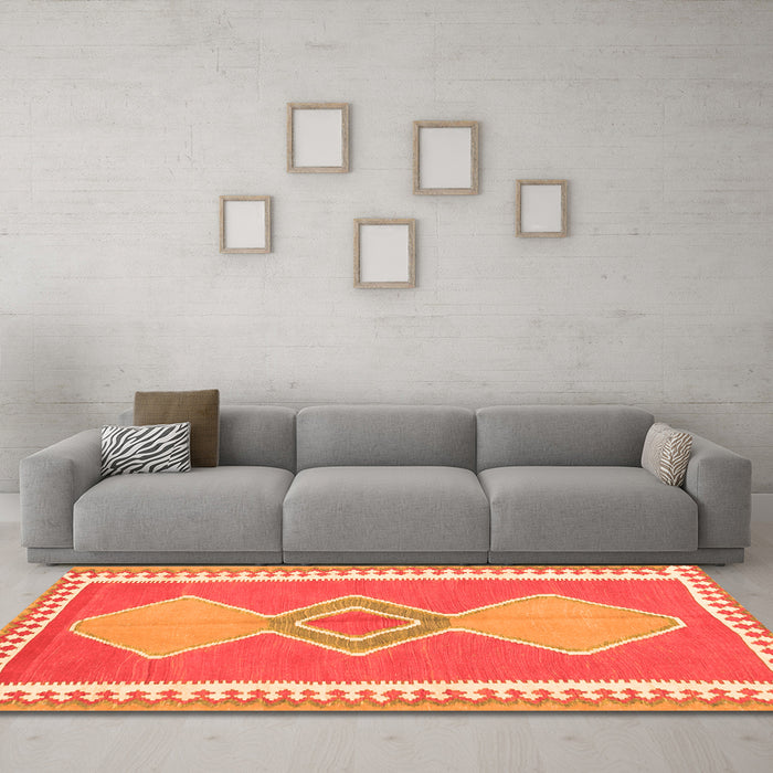 Machine Washable Oriental Orange Traditional Area Rugs in a Living Room, wshcon3081org